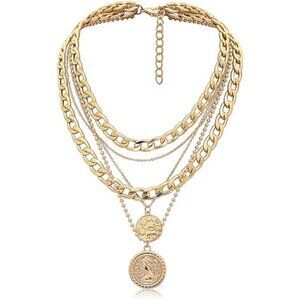 Gold Layered Necklace Set for Women – Trendy Retro Coin Pendant